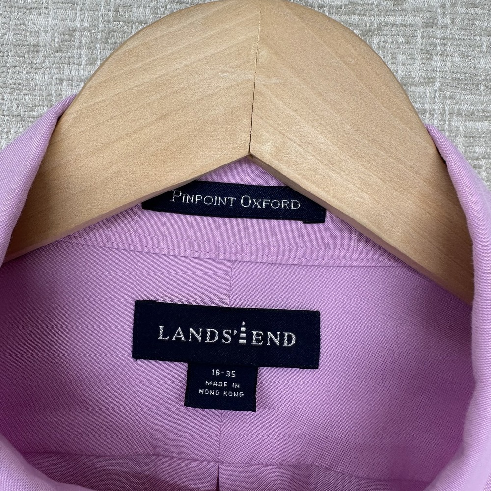 Lands' End Shirt Mens Large Pink Pinpoint Oxford Long Sleeve Button Down Dress - Picture 9 of 13